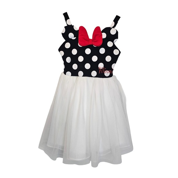 Minnie Mouse Girls Disney Junior Polka Dot Bow Tulle Mesh Dress Size 6X - Picture 1 of 8
